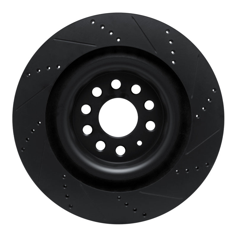 R1 Concepts R1 12-21 Tesla Model X Rear Left Drilled & Slotted Black Brake Rotor