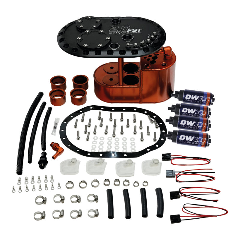 DeatschWerks 2.0L Staged Fuel Cell Surge Tank (Includes 4 DW300 Fuel Pumps)