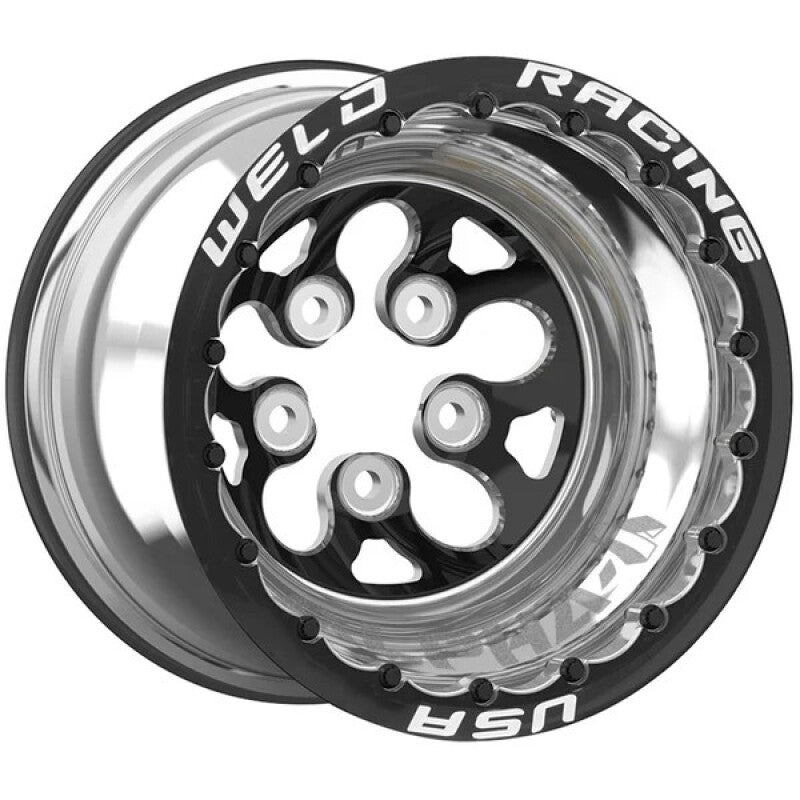 Weld Alpha-1 15x12 / 5x4.75 BP / 4in. BS - Black SBL MT - Black Center - Polished Shell