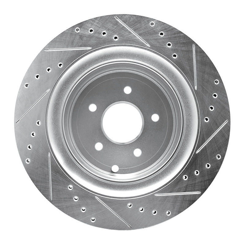 R1 Concepts R1 09-24 Infiniti Q50 Rear Left Drilled & Slotted Silver Brake Rotor