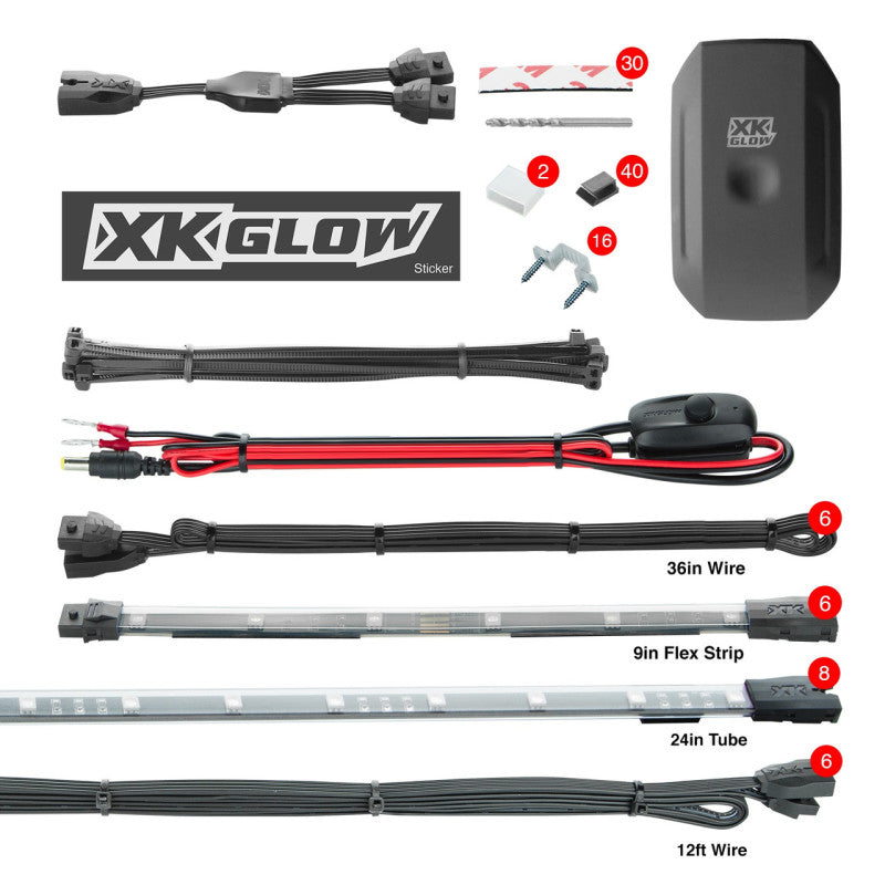 XKGLOW XK Glow Flex Strip Million Color XKCHROME Smartphone App Undercar Kit 8x24In Slim Tube + 6x10In