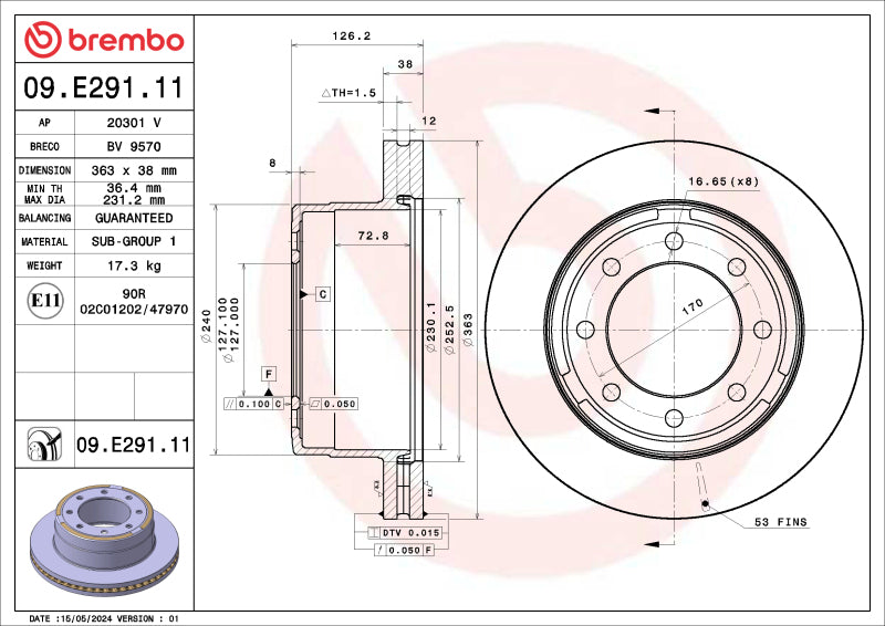 Brembo OE Brembo 16-17 Volvo XC60 Front UV Coated Rotor