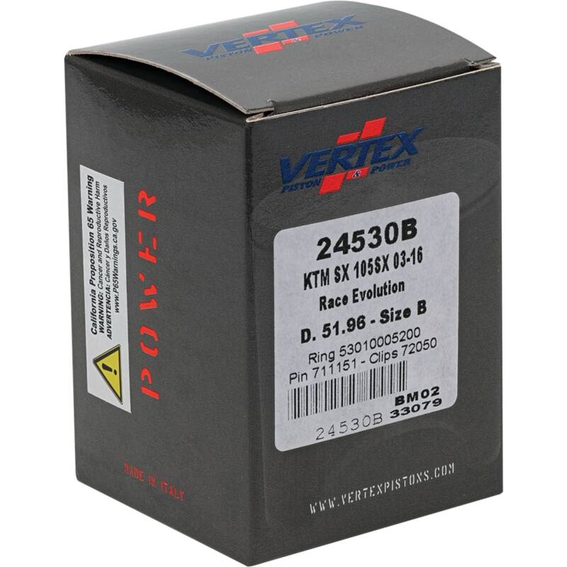 Vertex Pistons Vertex Piston 04-11 KTM 105 SX 105cc Cast Race Evolution Stroker Piston Kit 112cc 15mm