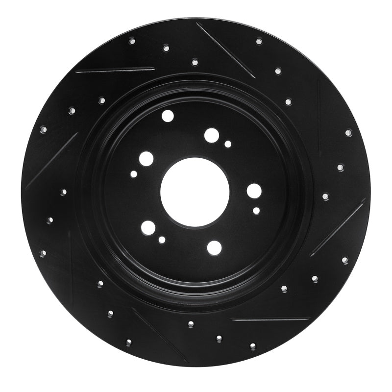R1 Concepts R1 06-14 Honda Ridgeline Rear Left Drilled & Slotted Black Brake Rotor