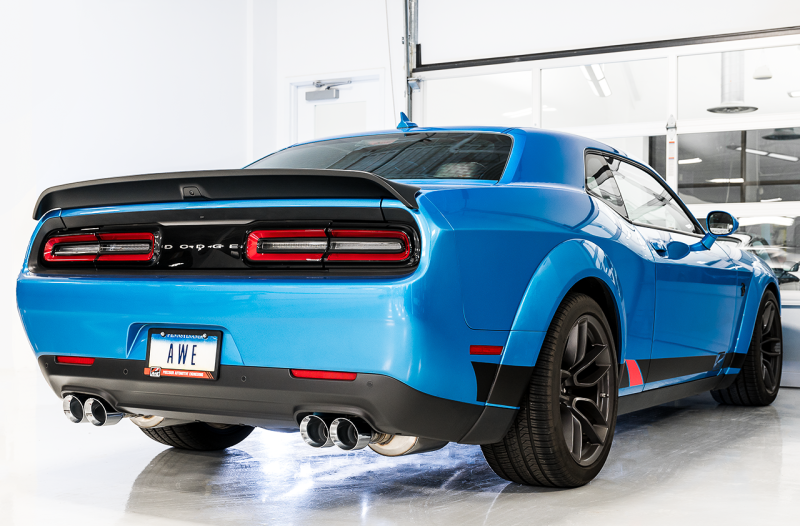 AWE Tuning 2015+ Dodge Challenger 6.4L/6.2L SC Track Edition Exhaust - Quad Chrome Silver Tips