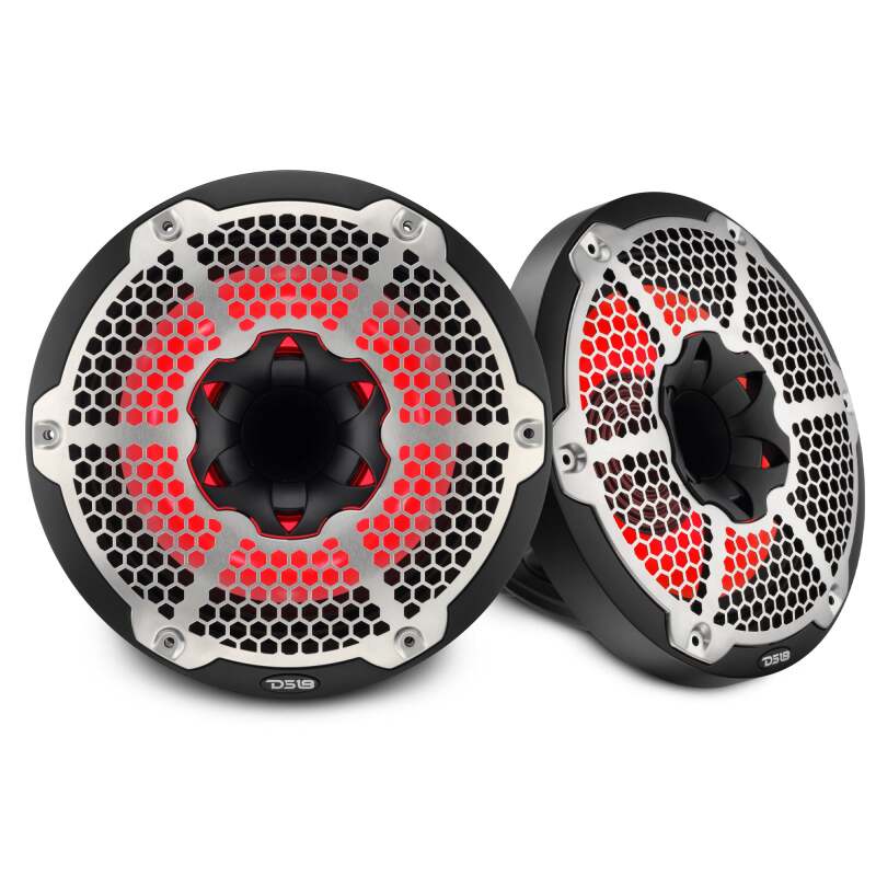 DS18 Hybrid Marine Speaker w/ Driver And RGB LEDs 10in 2-Way 450 Watts RMS 4 ohm Black w/ Cover