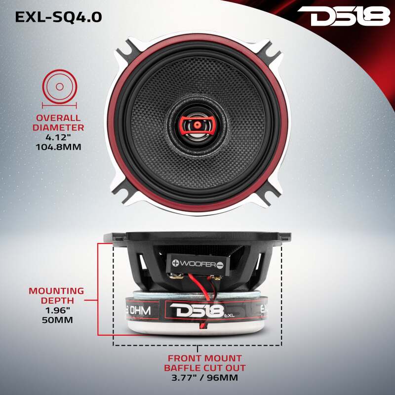 DS18 4in 60 Watts RMS 3 ohm 2-Way Coaxial Speakers And Component System w/ Fiberglass Cone
