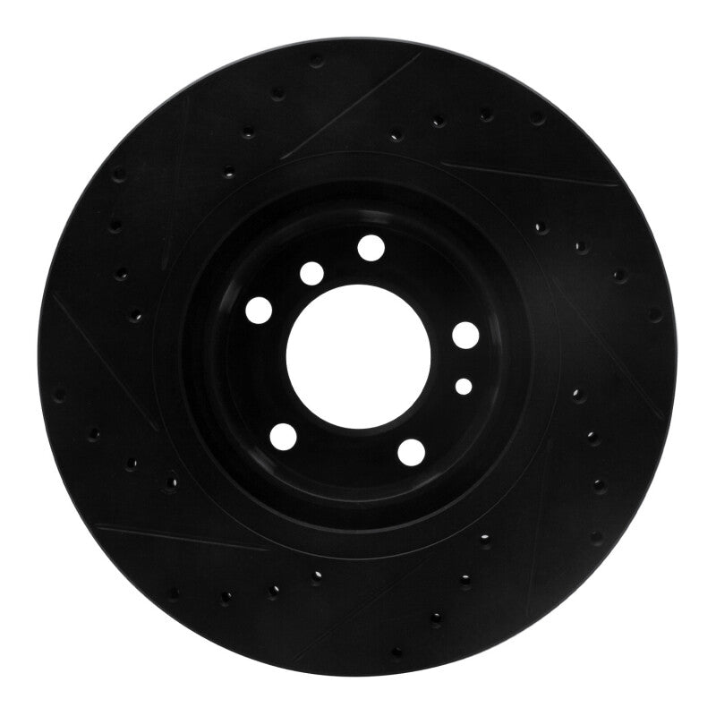 R1 Concepts R1 93-97 BMW 850CI Front Right Drilled & Slotted Black Brake Rotor
