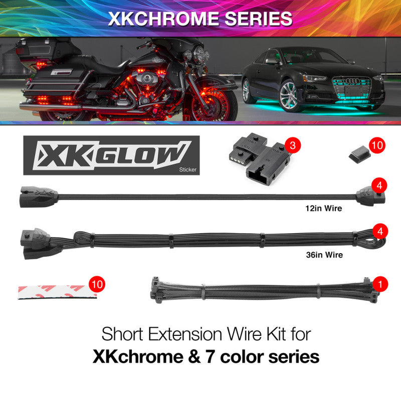 XKGLOW XK Glow Extension Wire Kit for XKchrome & 7 Color Series for Motorcycle