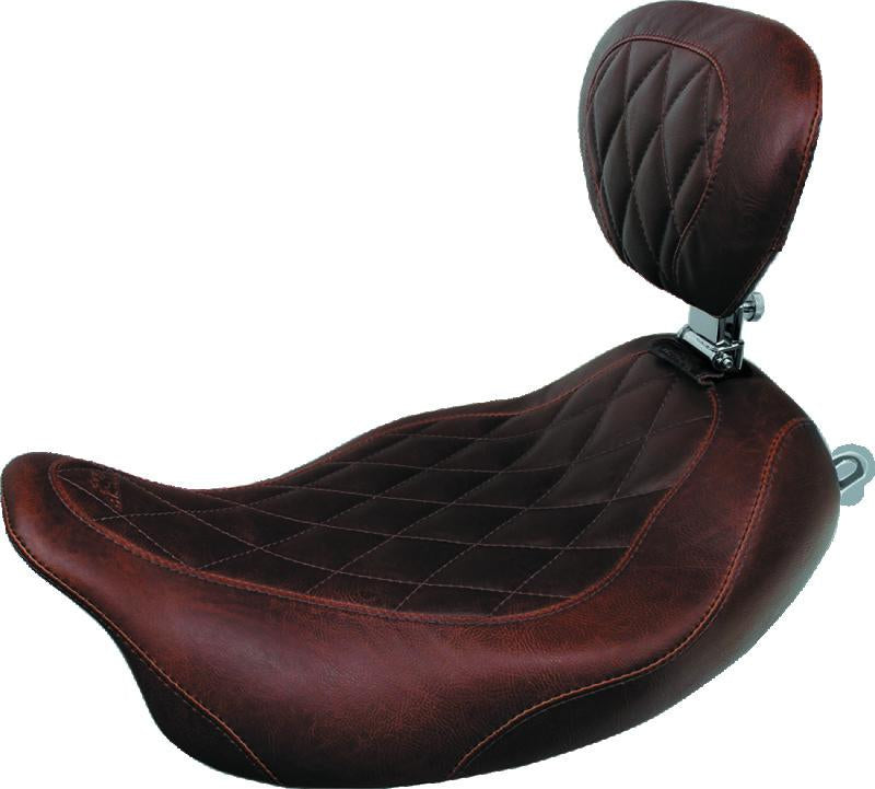 Mustang Motorcycle Mustang 97-07 Harley Rd King,06-07 Str Glide,00-05 Eagle Tripper Solo Seat Diamond Stitch - Brown