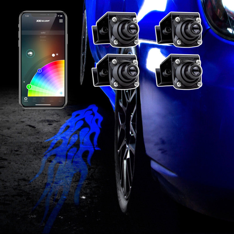 XKGLOW XK Glow Curb FX Bluetooth XKchrome App Waterproof LED Projector Welcome Light Flame Style 4pc