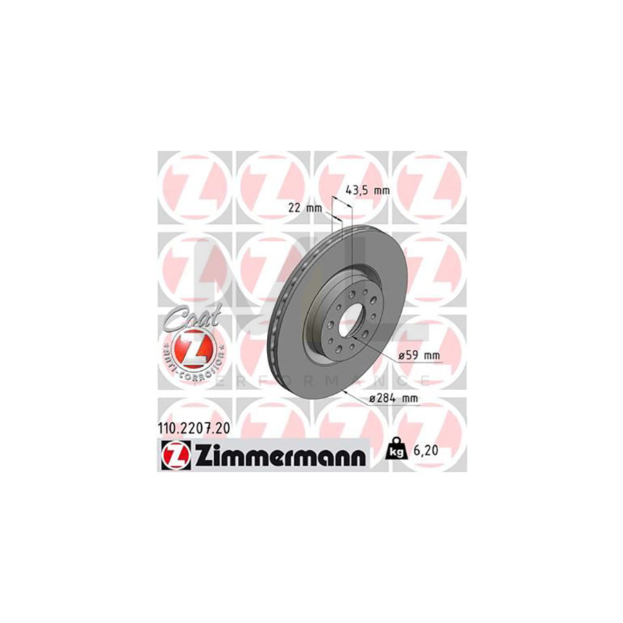 ZIMMERMANN COAT Z 110.2207.20 Brake Disc Internally Vented, Coated - 1 piece