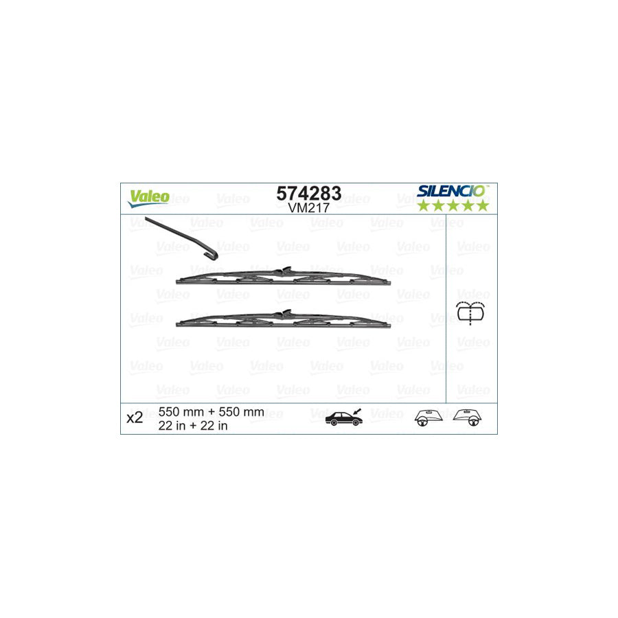 Valeo Silencio, Silencio Conventional Set 574283 Wiper Blade For Peugeot 405 | ML Performance US Car Parts