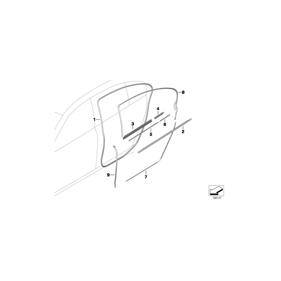 Genuine BMW 51357185232 F01 F04 Window Well Strip, Outer, Door, Rear Rgt GLANZSCHWARZ (Inc. 760i, 740d & Hybrid 7) | ML Performance US Car Parts