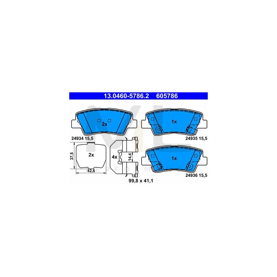ATE 13.0460-5786.2 Brake pad set with acoustic wear warning, with anti-squeak plate, with accessories