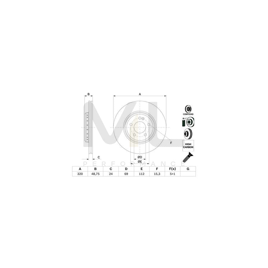 BOSCH 0 986 479 G39 Brake Disc Two-piece brake disc, Vented, Coated, Alloyed / High-carbon, with bolts/screws | ML Performance Car Parts