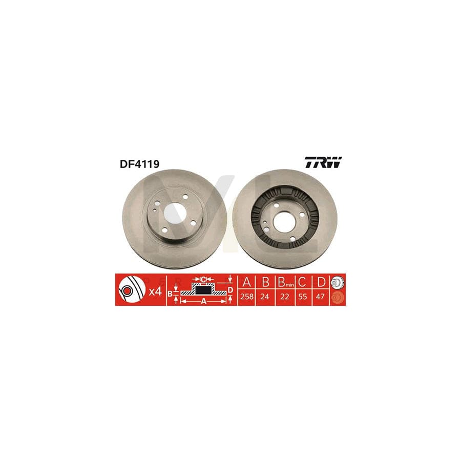 TRW DF4119 Brake Disc for MAZDA 323 Vented, Painted | ML Performance Car Parts