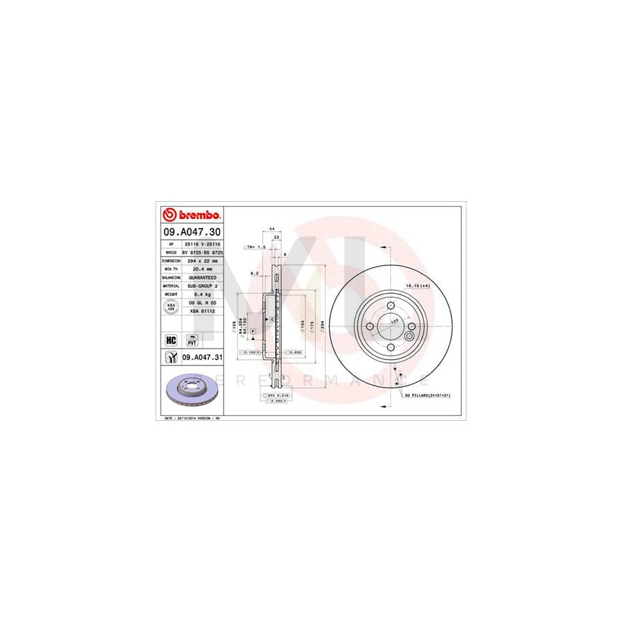 BREMBO 09.A047.30 Brake Disc Internally Vented, High-carbon | ML Performance Car Parts