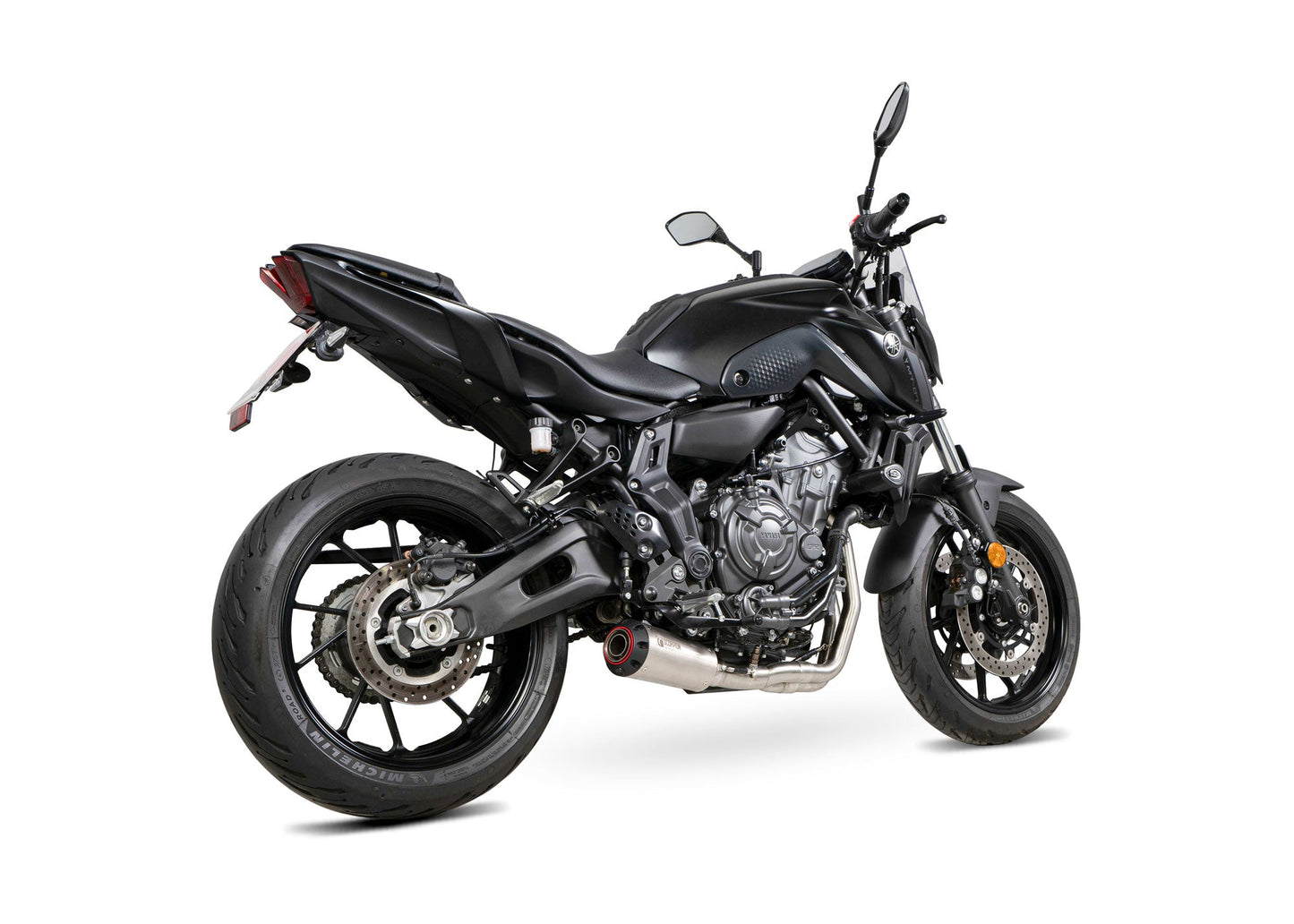 Scorpion PYA121SYSSEO Yamaha MT-07 Red Power Full System - Brushed Stainless Steel Sleeve | ML Performance US US