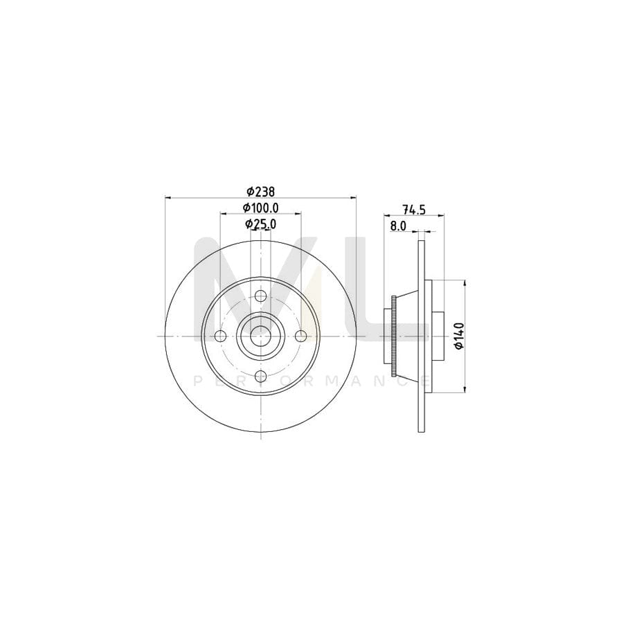 HELLA PRO 8DD 355 123-391 Brake Disc for RENAULT CLIO Solid, Coated, with ABS sensor ring, with wheel bearing