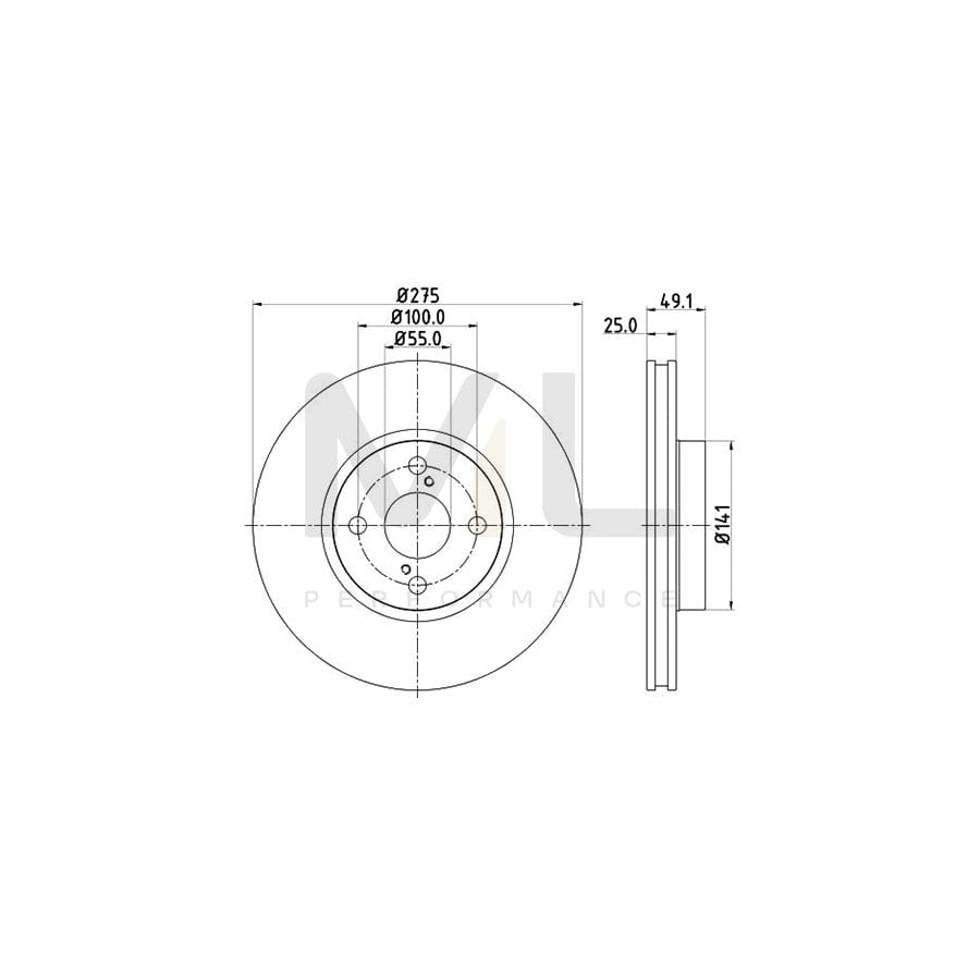HELLA PRO 8DD 355 110-451 Brake Disc for TOYOTA COROLLA Externally Vented, Coated, without wheel hub, without wheel studs