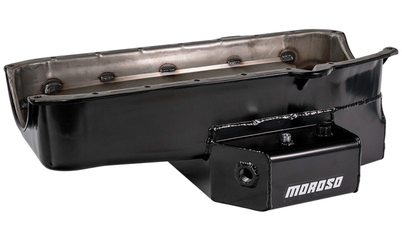 Moroso 86-Up Chevrolet SBC (w/1 Pc Seal & Low Clearance) Wet Sump 7qt 7in Steel Oil Pan - Black