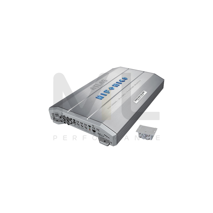 HIFONICS Atlas AXI5005 Audio Amplifier A,B, D, with remote control, ch 1&2 High(50-4000), ch 3&4 High(50-250), D: Low(35-150), LP(150-4000), Subsonic(15-55)Hz, 1500W, Bassboost 0-18dB