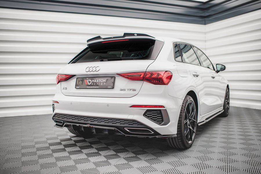 Maxton Design Audi A3 S-Line Sportback 8Y Central Rear Splitter (with vertical bars)