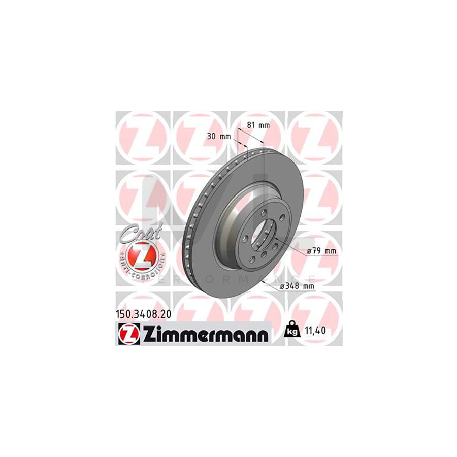 ZIMMERMANN COAT Z 150.3408.20 Brake Disc for BMW 7 (E65, E66, E67) Internally Vented, Coated, High-carbon - 1 piece