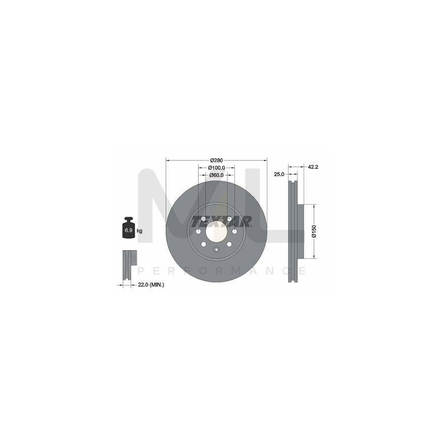 TEXTAR 92124600 Brake Disc Internally Vented, without wheel hub, without wheel studs | ML Performance Car Parts
