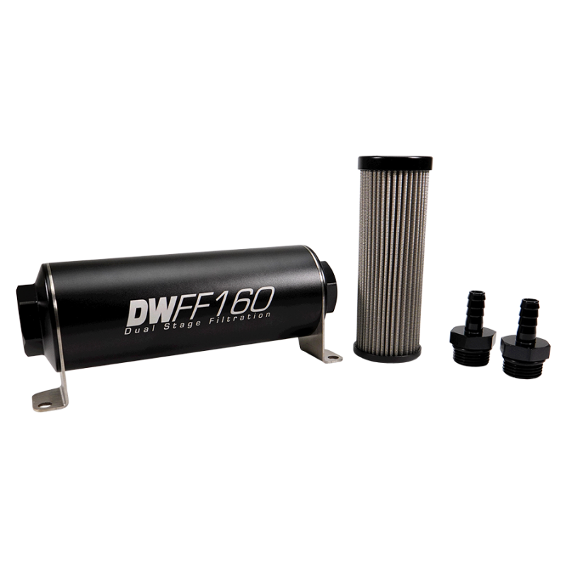 DeatschWerks Stainless Steel 3/8in 100 Micron Universal Inline Fuel Filter Housing Kit (160mm)