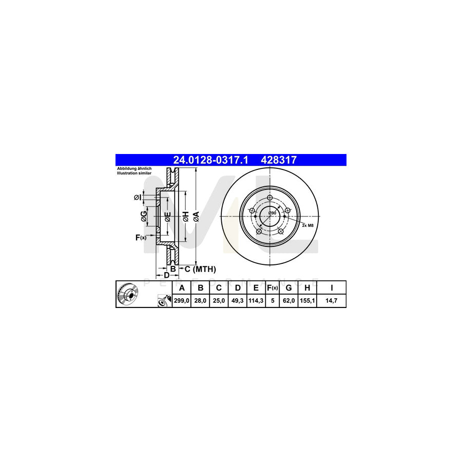 ATE 24.0128-0317.1 Brake Disc Vented, Coated - 1 piece