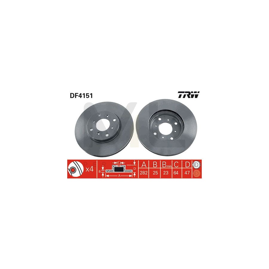 TRW DF4151 Brake Disc for HONDA ACCORD Vented, Painted | ML Performance Car Parts