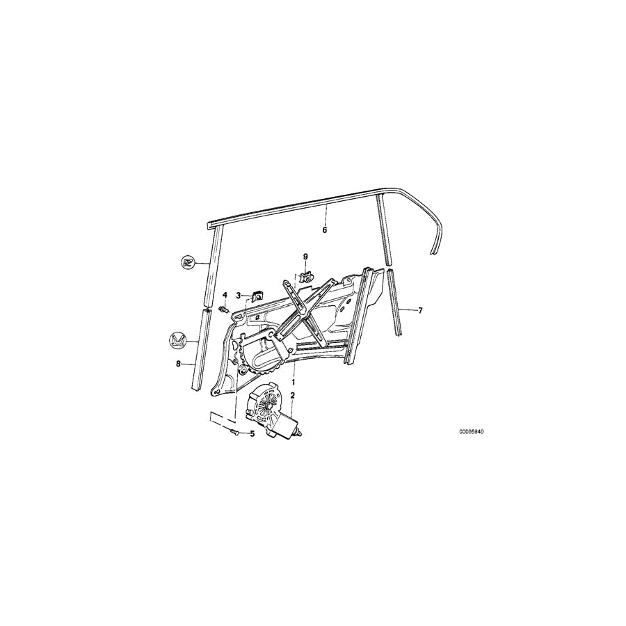 Genuine BMW 51348147532 E32 Electr.Window Lifter Rear Right (Inc. 750iL, 735iL & 730iL) | ML Performance US Car Parts