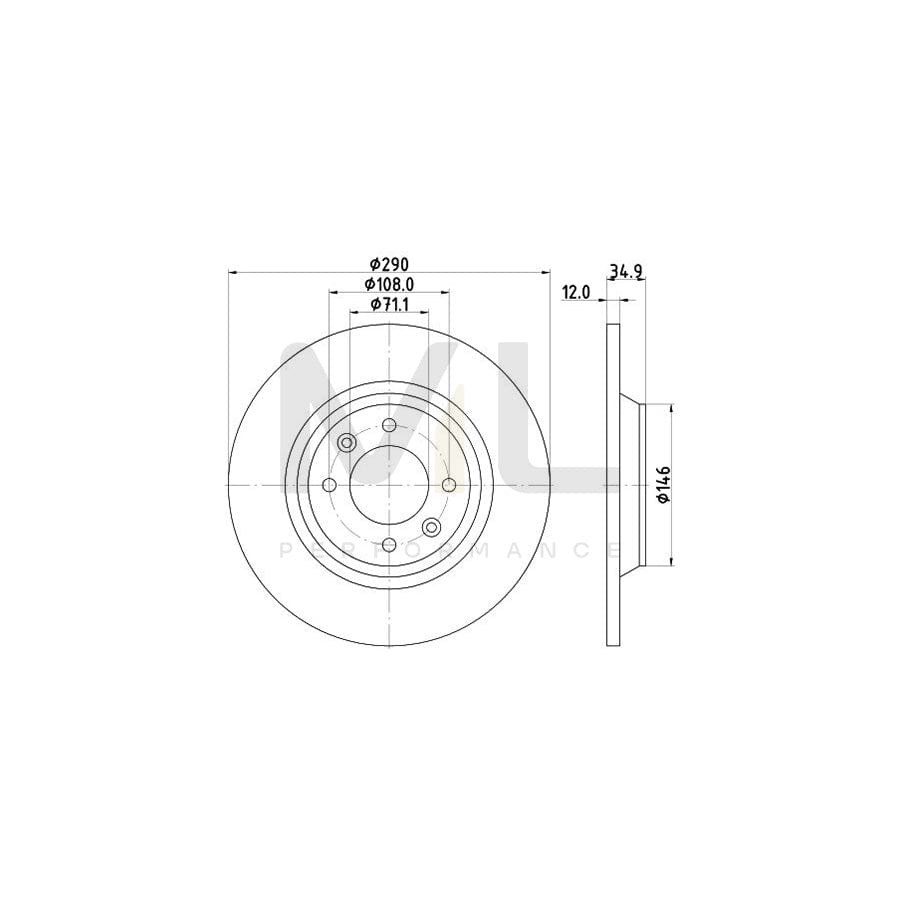HELLA PRO 8DD 355 117-291 Brake Disc Solid, Coated, without wheel hub, without wheel studs