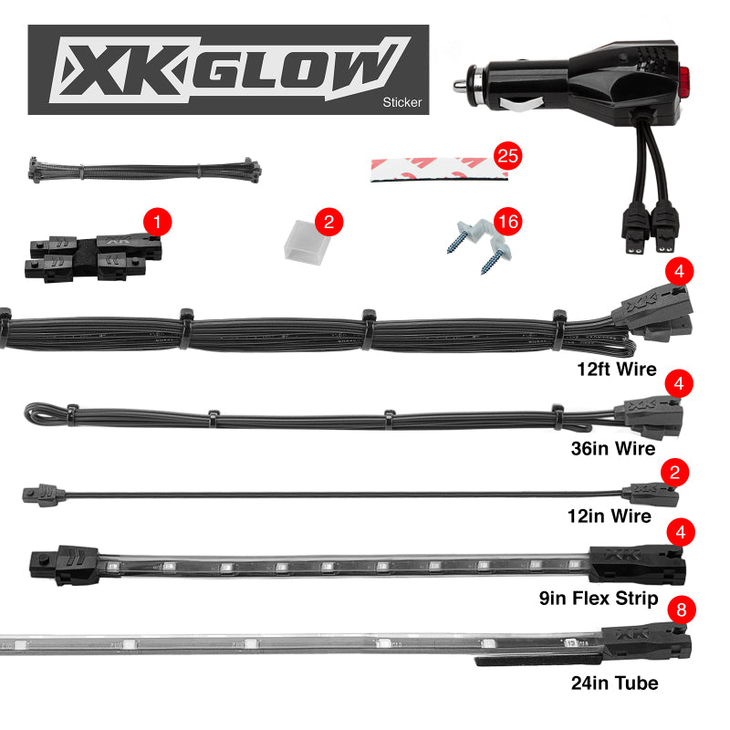 XKGLOW XK Glow Strip Single Color Underglow LED Accent Light Car/Truck Kit Amber - 8x24In Tube + 4x8In