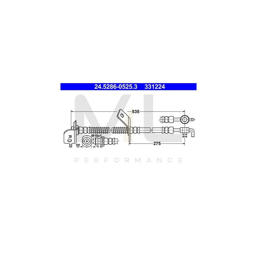 ATE 24.5286-0525.3 Brake Hose 535mm, M10x1