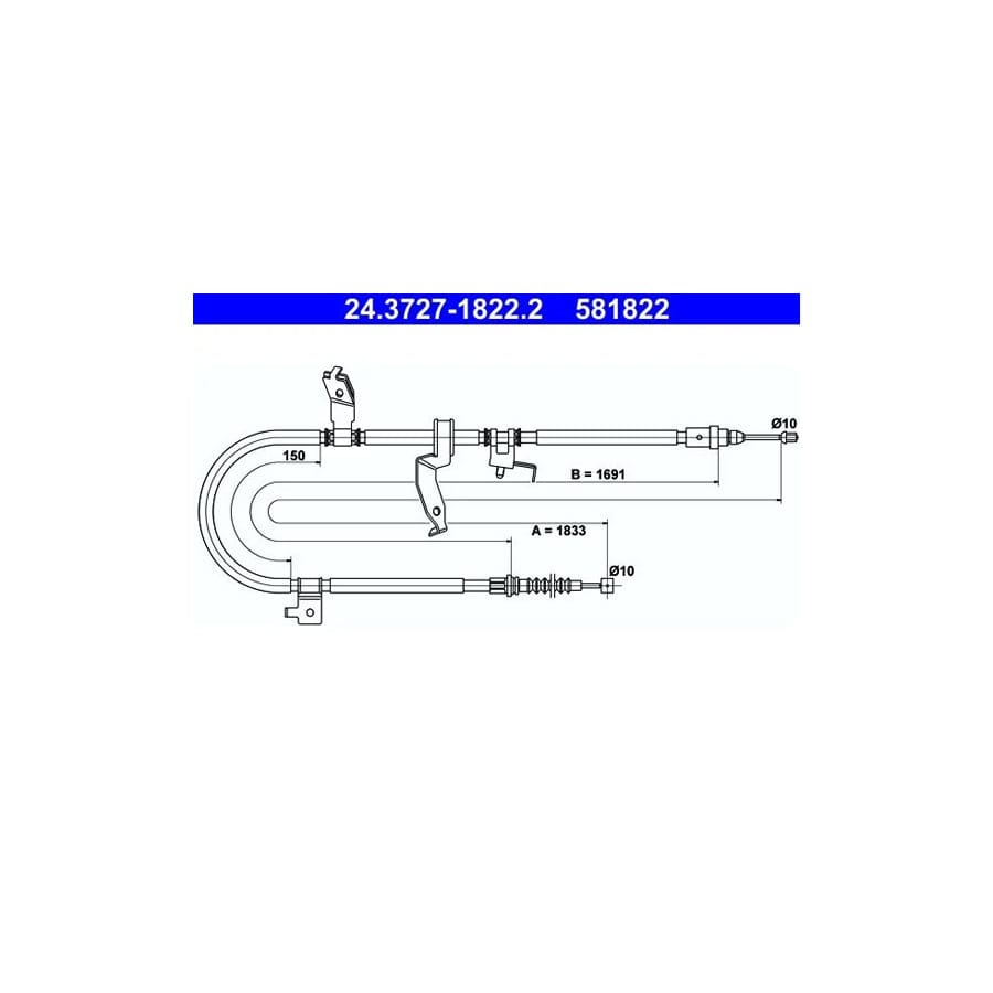 ATE 24.3727-1822.2 Hand Brake Cable for Mazda 5 (Cr19)