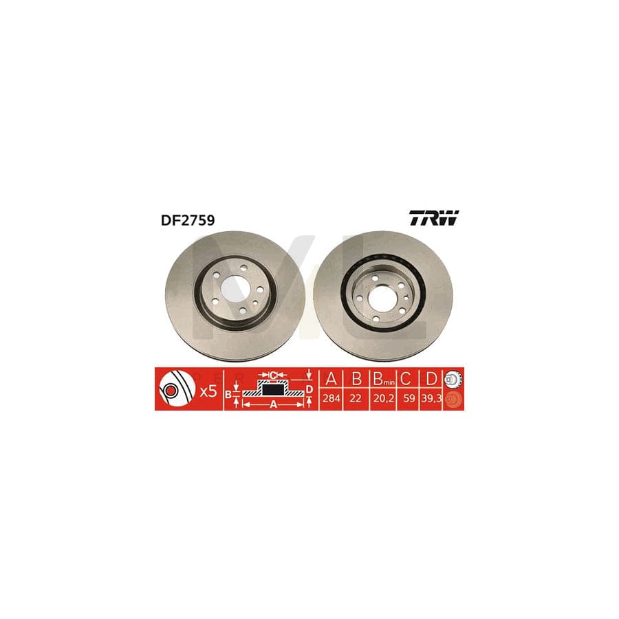 TRW DF2759 Brake Disc Vented, Painted | ML Performance Car Parts