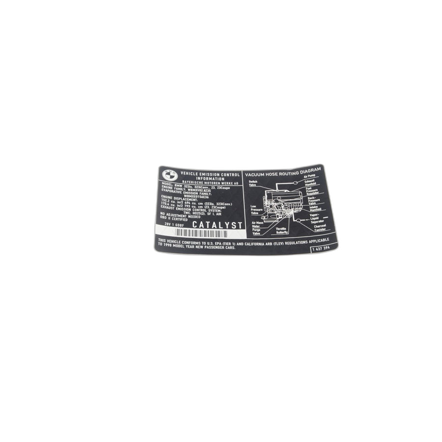 Genuine BMW 71211437394 E36 Label "Exhaust Emission" MJ98 (Inc. Z3 2.8) | ML Performance US Car Parts