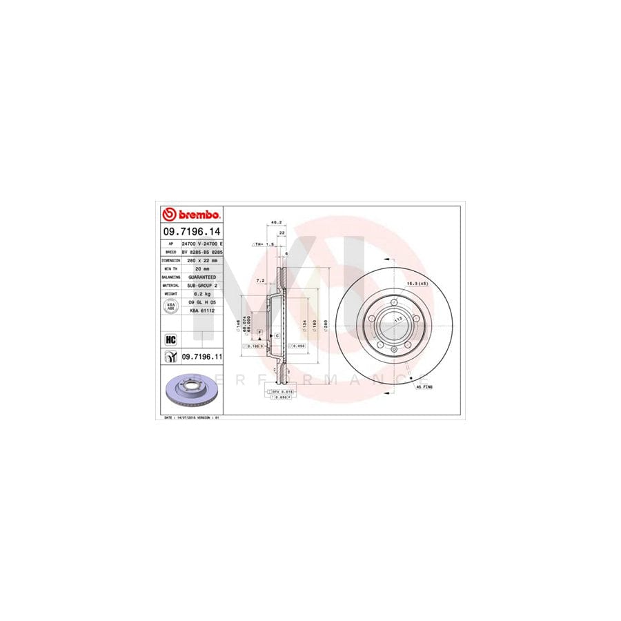 BREMBO 09.7196.14 Brake Disc Internally Vented, High-carbon | ML Performance Car Parts