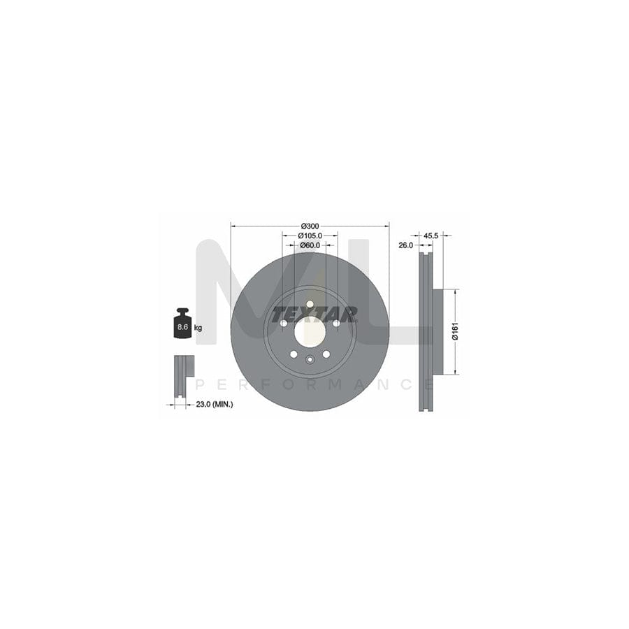 TEXTAR PRO 92243303 Brake Disc Internally Vented, Coated, without wheel hub, without wheel studs | ML Performance Car Parts