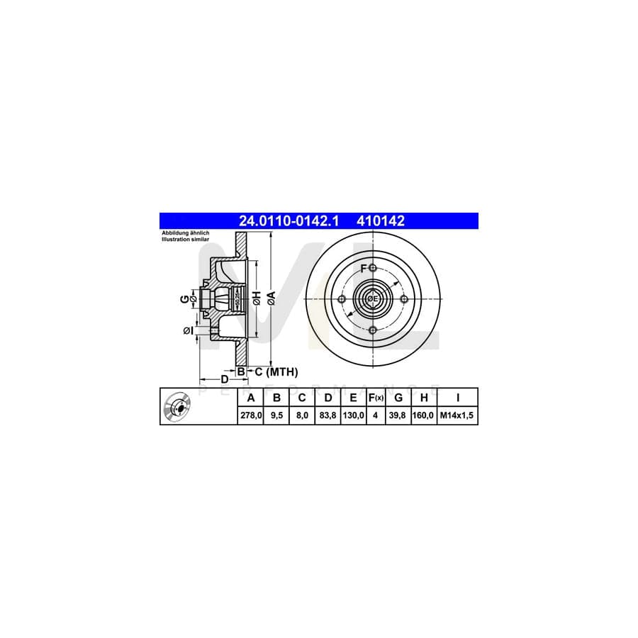 ATE 24.0110-0142.1 Brake Disc Solid - 1 piece