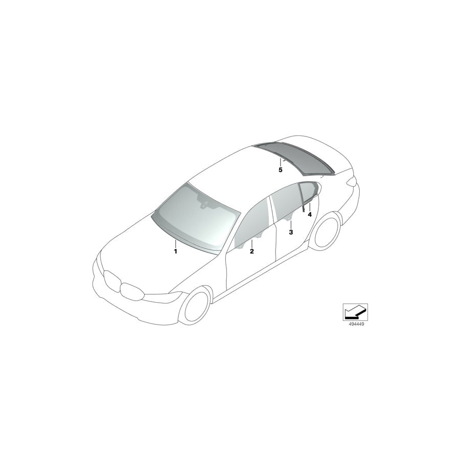 Genuine BMW 51357497105 G20 Side Window, Door, Left Rear SSG (Inc. M340iX, 320i 1.6 & 320d) | ML Performance US Car Parts