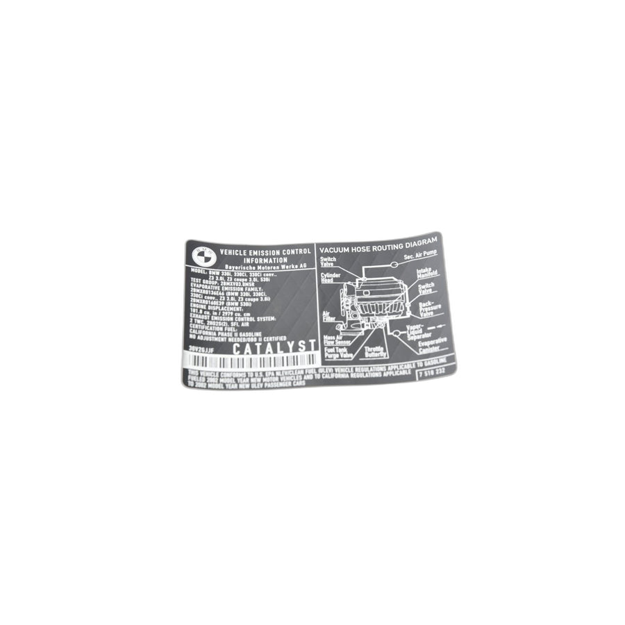 Genuine BMW 71227518232 E39 E36 Label "Exhaust Emission" (Inc. 530i) | ML Performance US Car Parts