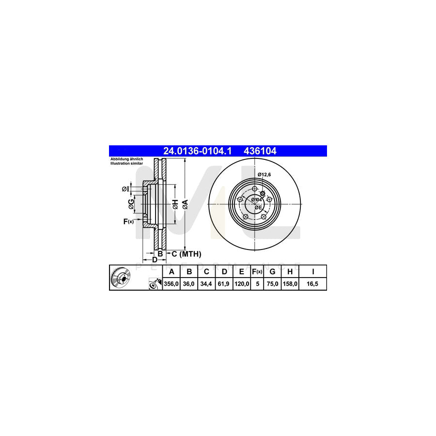 ATE 24.0136-0104.1 Brake Disc for BMW X5 (E53) Vented, Coated, High-carbon - 1 piece