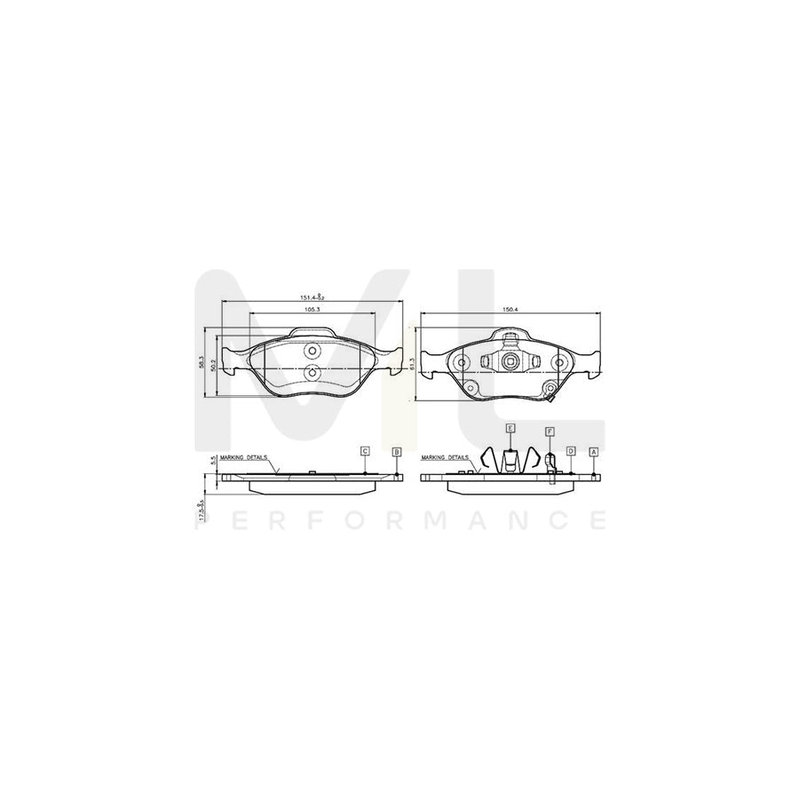 Bosch 0986Tb3016 Brake Pad Set Excl. Wear Warning Contact, With Accessories | ML Performance Car Parts