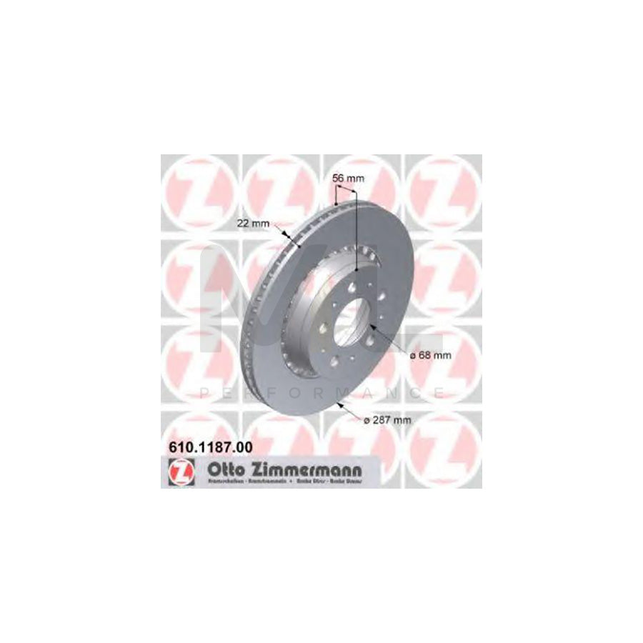 ZIMMERMANN 610.1187.00 Brake Disc Externally Vented - 1 piece