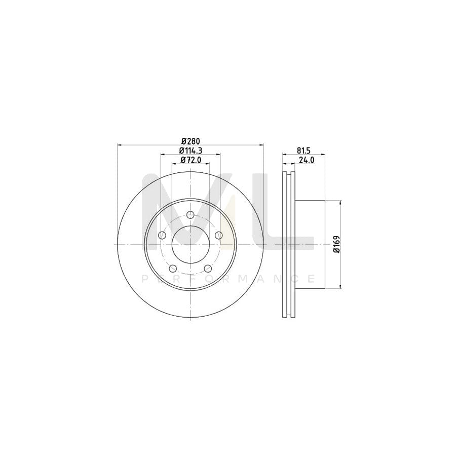 HELLA 8DD 355 108-591 Brake Disc Internally Vented, without wheel hub, without wheel studs