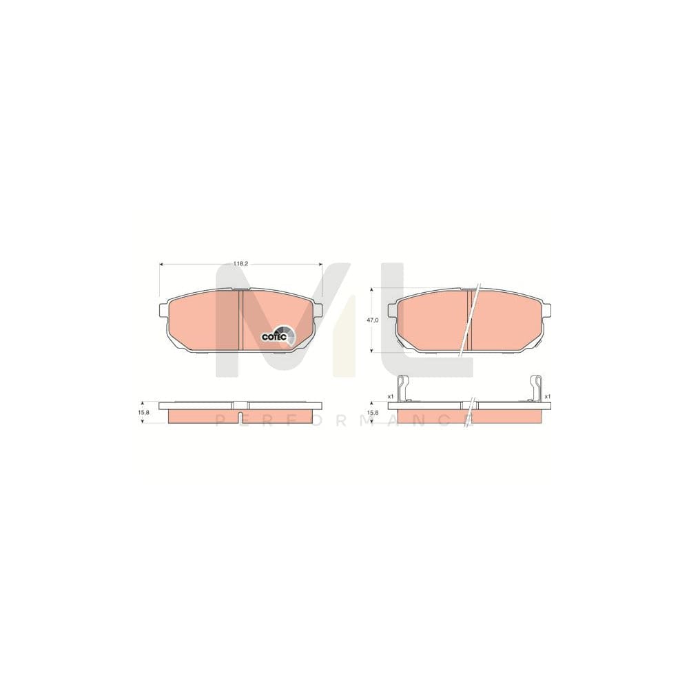 TRW Cotec Gdb3344 Brake Pad Set For Kia Sorento I (Jc) With Acoustic Wear Warning, With Accessories | ML Performance Car Parts